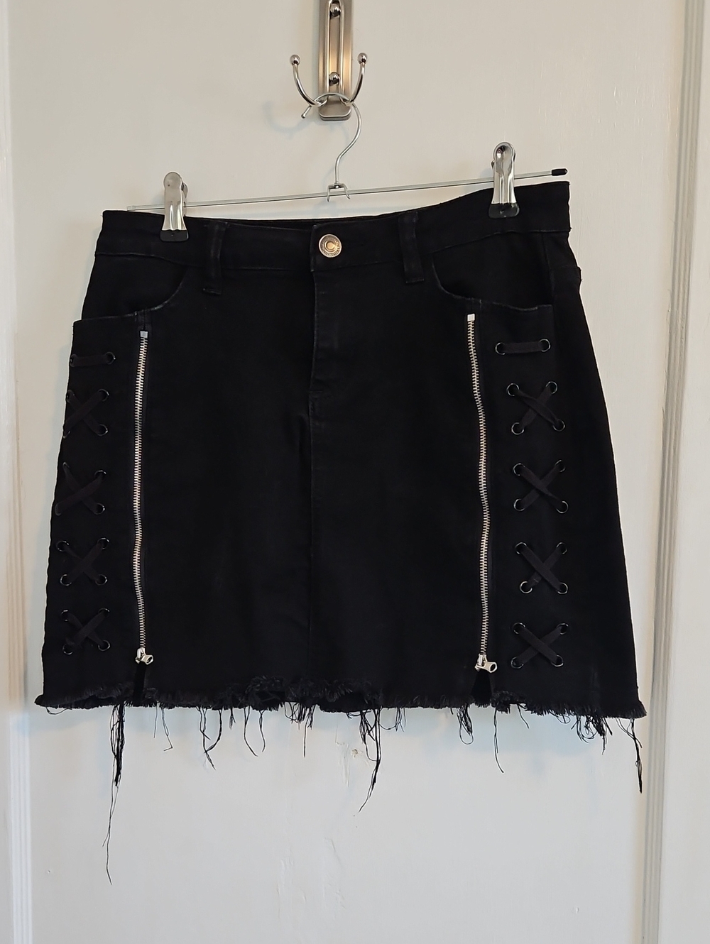 I & M Jeans Black Lace-Up Denim Mini Skirt - Women